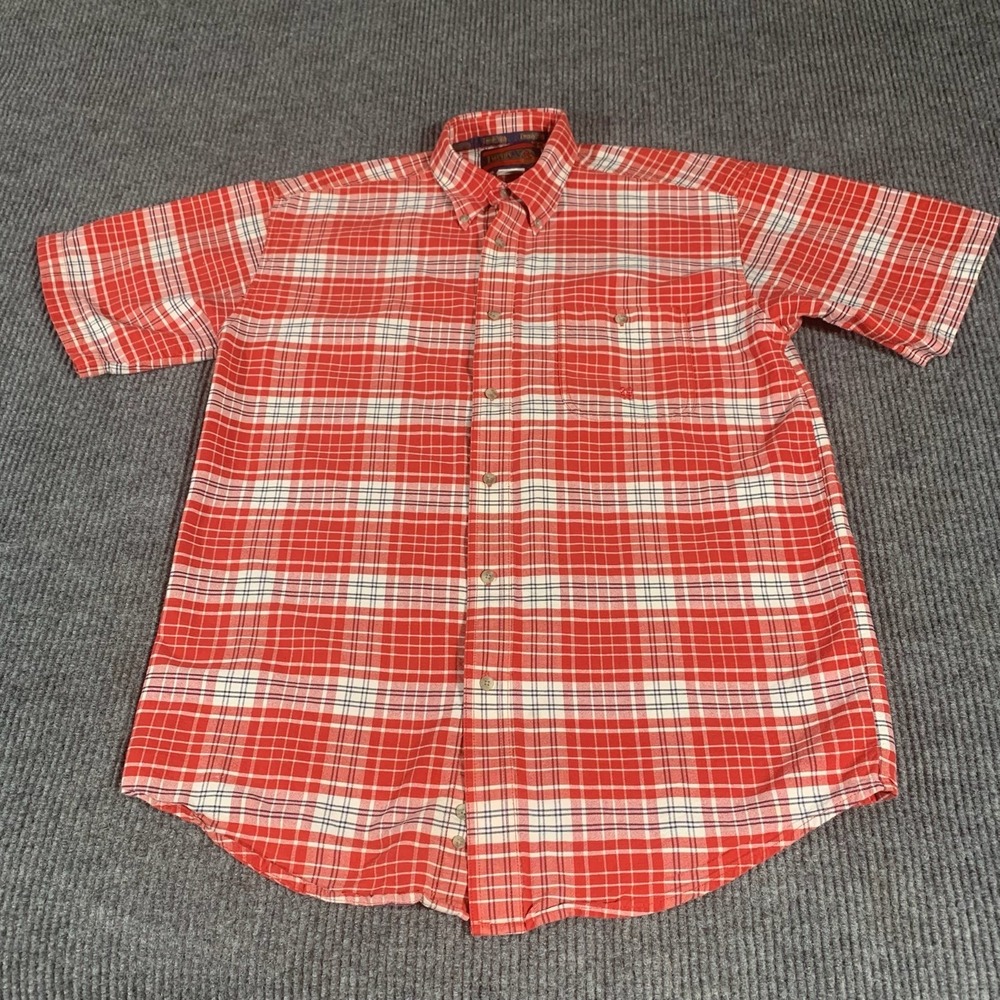 VTG Twenty X Shirt Mens Large L Red Plaid Button Up Pocket Cotton‎ Embroidered